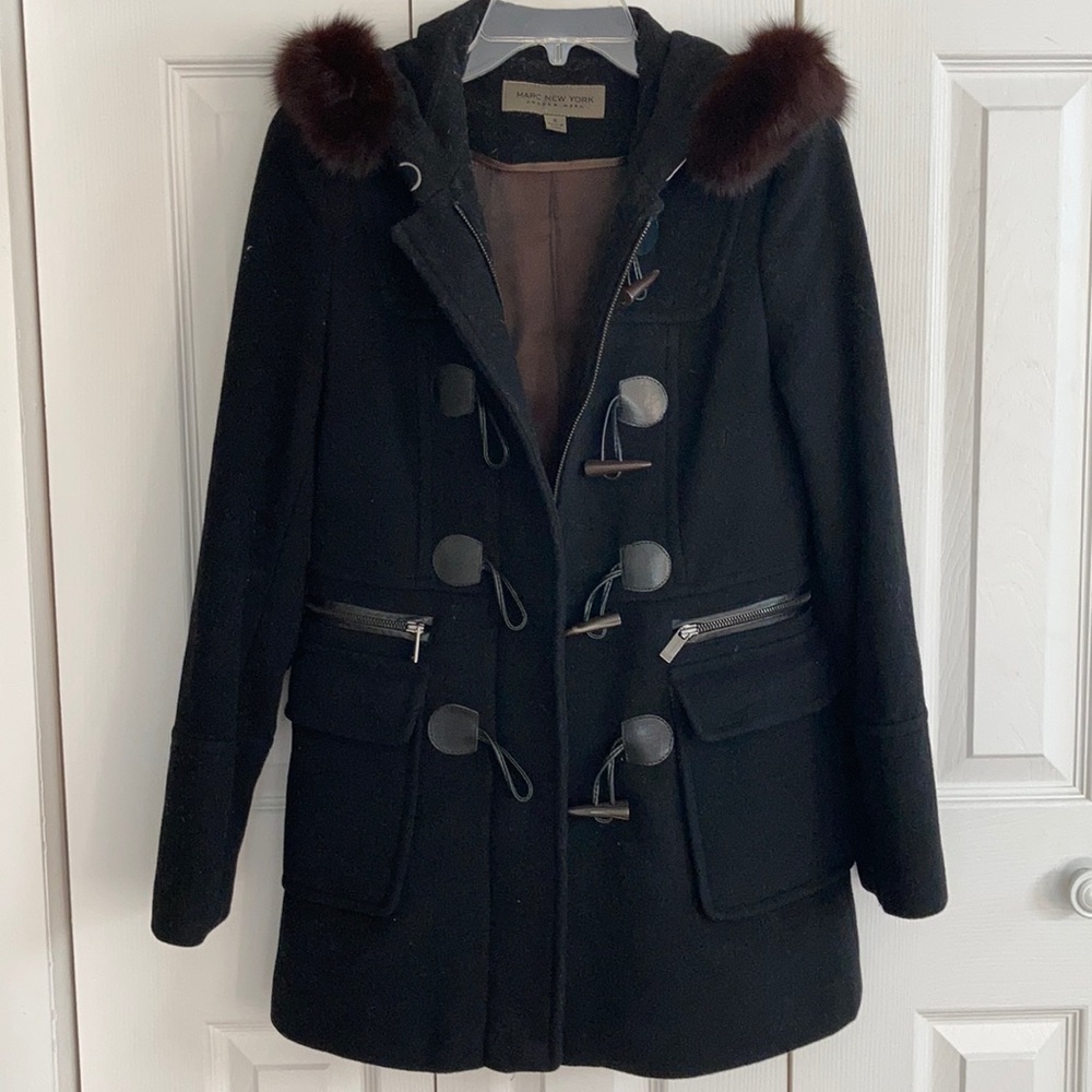 Fur trimmed wool coat